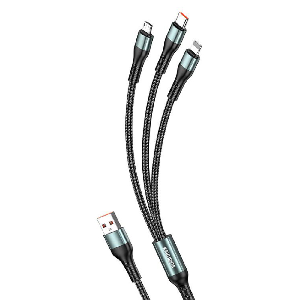 KAKUSIGA καλώδιο USB σε USB-C/Lightning/Micro USB KSC-1026, 5A, 480Mbps, 1.2m, μαύρο