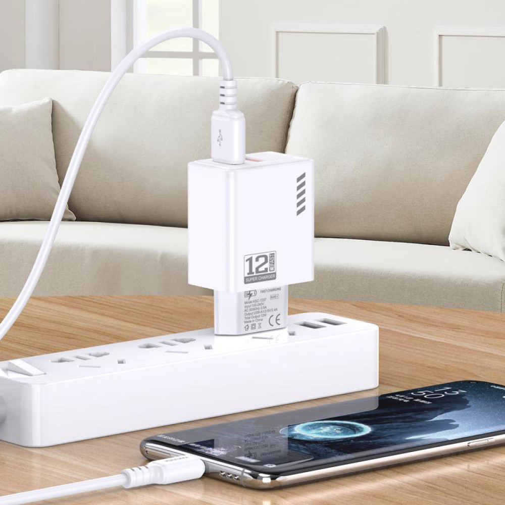 KAKUSIGA φορτιστής τοίχου KSC-1238 με καλώδιο USB-C, 2x USB, 12W, μαύρος