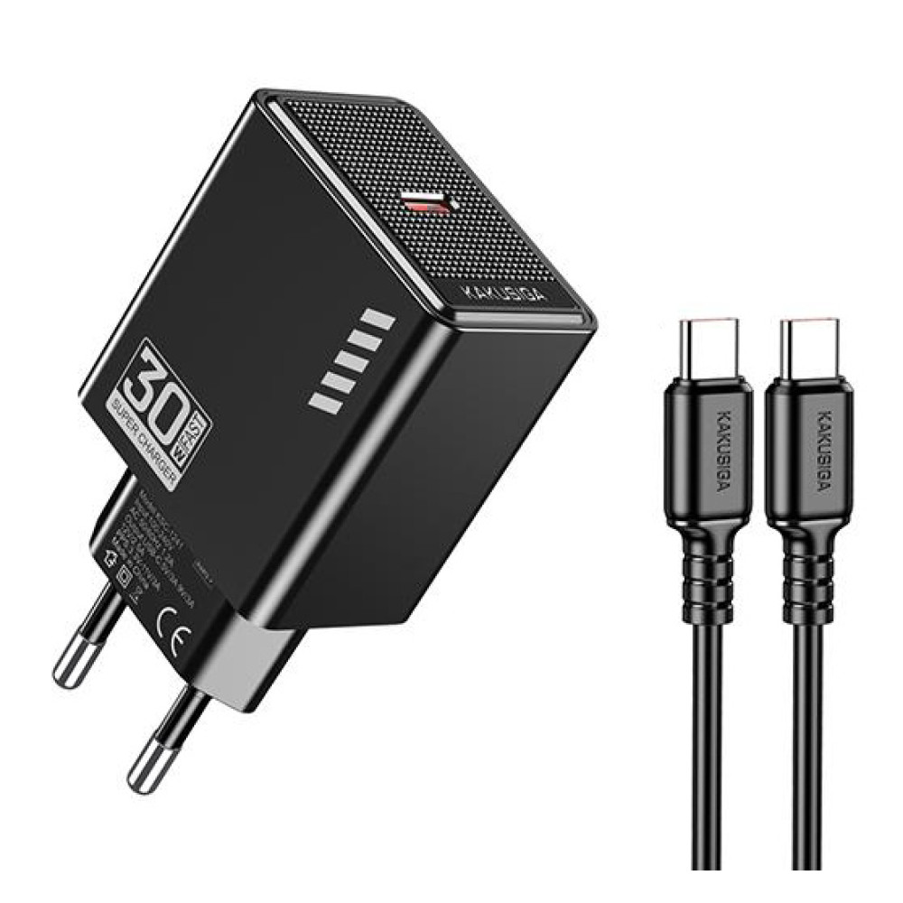 KAKUSIGA φορτιστής τοίχου KSC-1242 με καλώδιο USB-C, USB-C, 30W, μαύρος