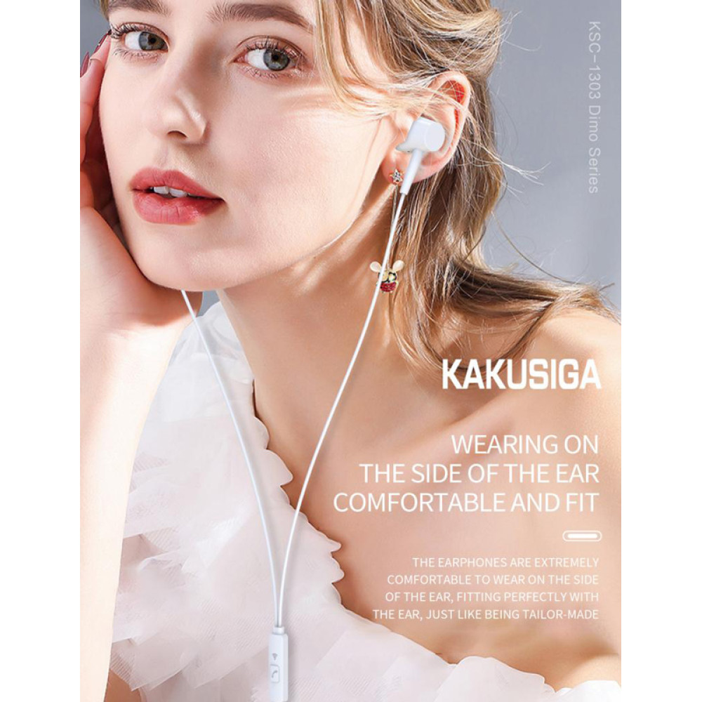 KAKUSIGA earphones με μικρόφωνο KSC-1303, 3.5mm σύνδεση, 10mm, 1.1m, λευκά