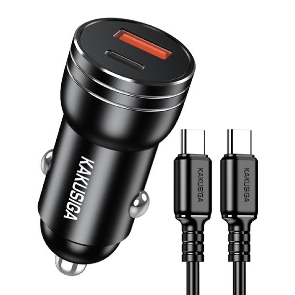 KAKUSIGA φορτιστής αυτοκινήτου KSC-1714 με καλώδιο USB-C, USB/USB-C, 60W, μαύρος