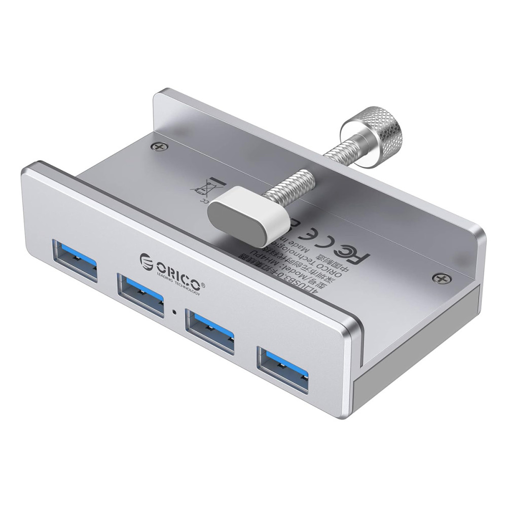 ORICO USB hub MH4PU-P με σφιγκτήρα, 4x θυρών, 5Gbps, USB σύνδεση, ασημί