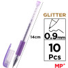 MP σετ στυλό διαρκείας ballpoint PE105 με glitter, 0.9mm, διάφορα χρώματα, 10τμχ