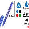 MP σετ στυλό διαρκείας PE217-2, erasable, 0.7mm, μπλε/μαύρο/πράσινο/κόκκινο, 4τμχ