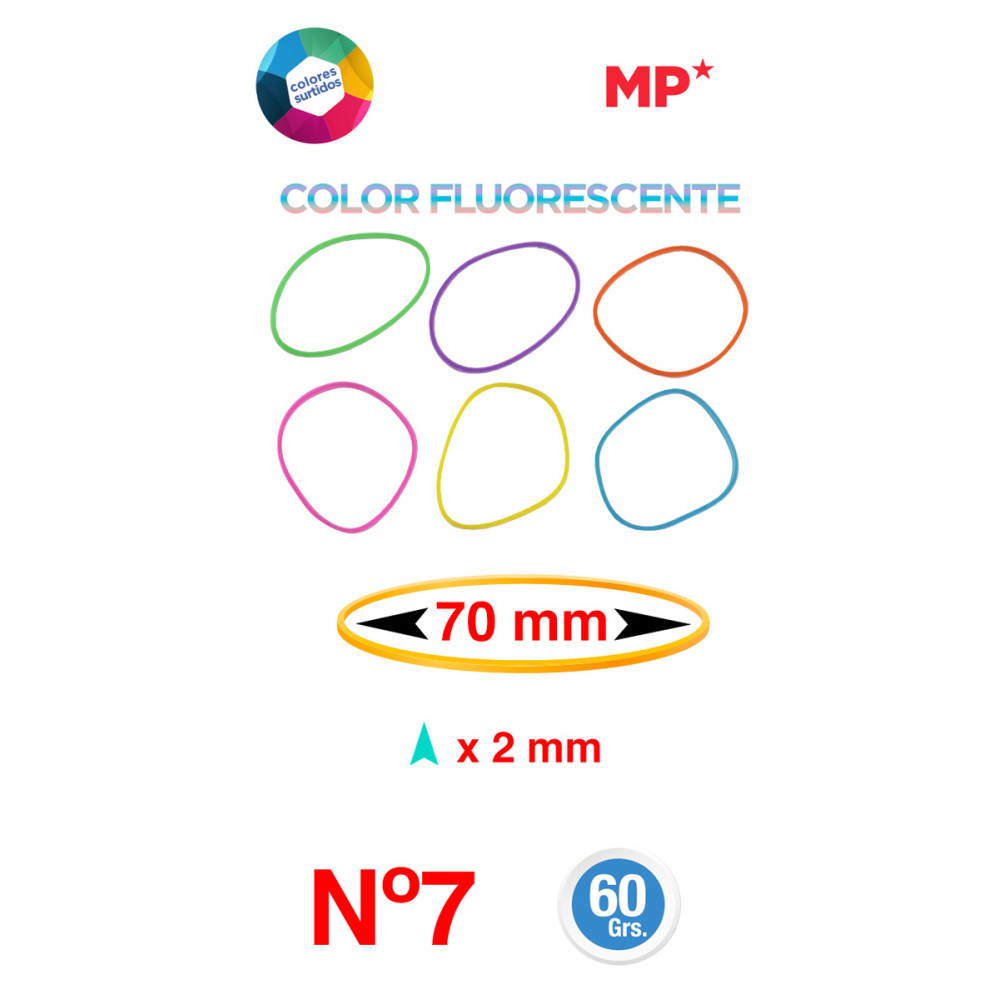 MP λαστιχάκια συσκευασίας PG018, No7, 2x70mm, 60g, χρωματιστά