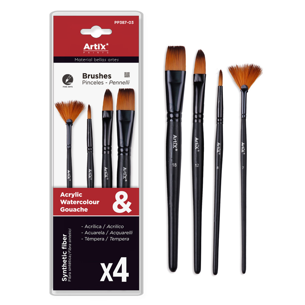 ARTIX PAINTS σετ πινέλων ζωγραφικής PP387-03, μαύρο, 4τμχ