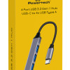 POWERTECH USB hub PT-1113, 4x θυρών, 5Gbps, USB-C σύνδεση, γκρι