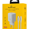 POWERTECH φορτιστής τοίχου PT-1351 με καλώδιο, USB/USB-C, 36W, GaN, λευκός