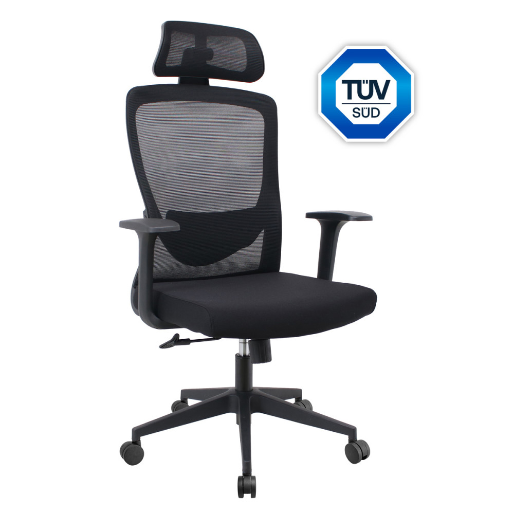 POWERTECH καρέκλα γραφείου PT-1390 με μπράτσα και ανάκλιση, ρυθμιζόμενο ύψος, μαύρη