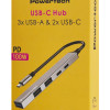 POWERTECH USB hub PT-1414, 5x θυρών, USB 3.2, 5Gbps, 100W, USB-C σύνδεση, γκρι
