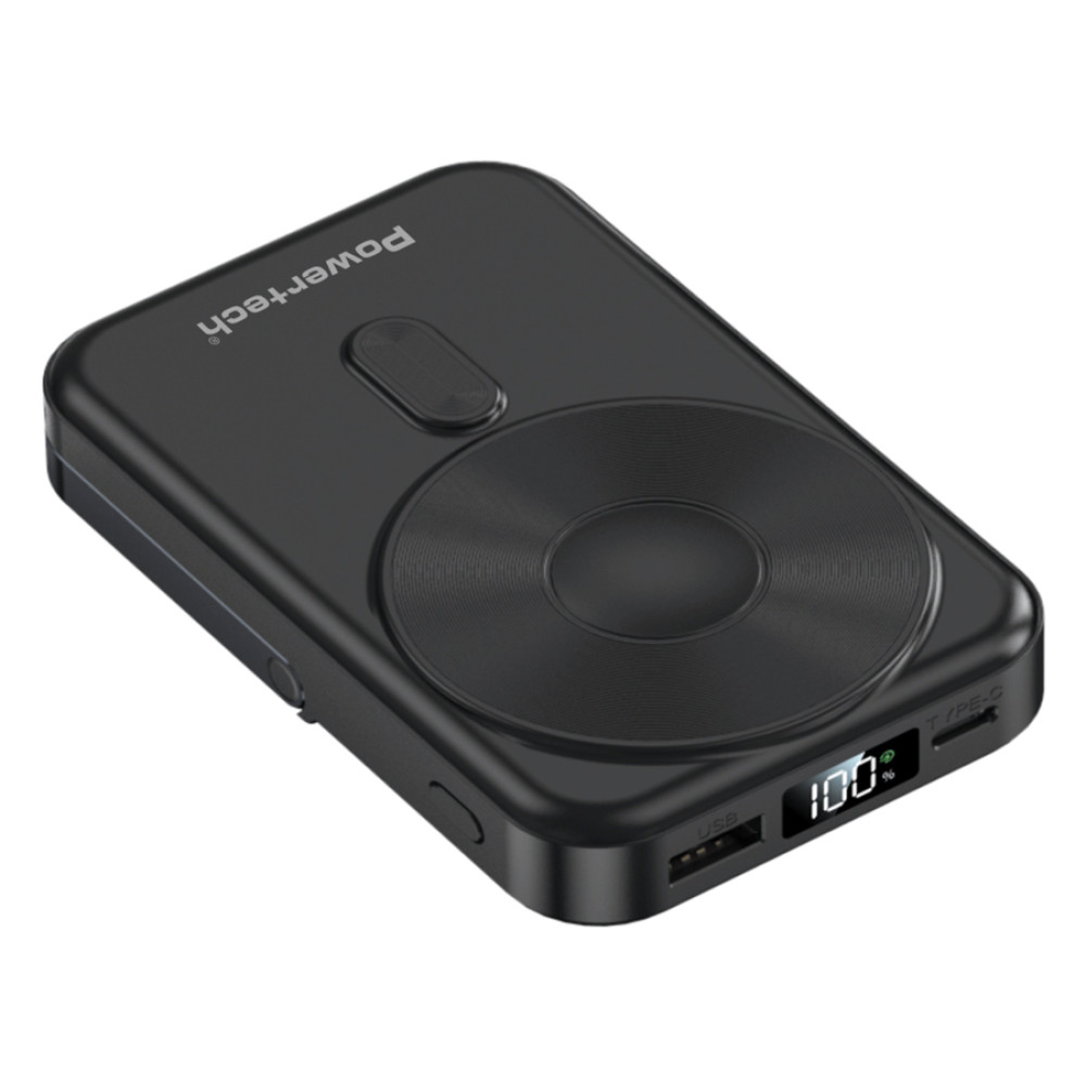 POWERTECH power bank με οθόνη PT-1416, 10000mah, magnetic wireless, 22.5W, μαύρο