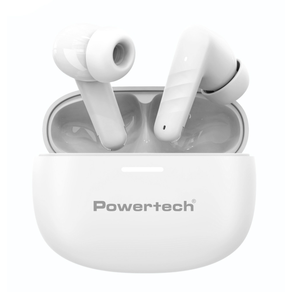 POWERTECH earphones με θήκη φόρτισης PT-1432, True Wireless, 35/300mAh, λευκά