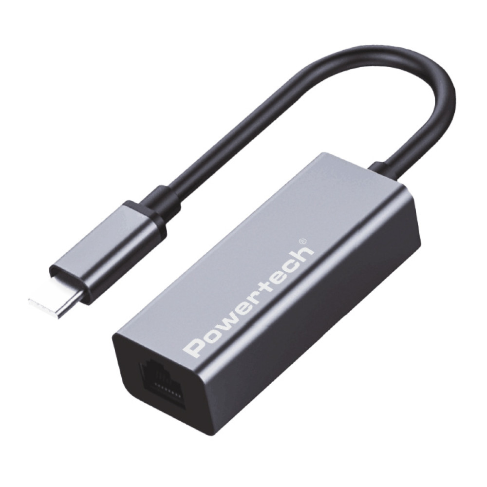 POWERTECH αντάπτορας δικτύου PT-1455, USB-C, 1000Mbps Ethernet, γκρι