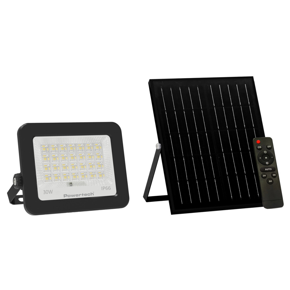 POWERTECH LED ηλιακός προβολέας PT-1461 με τηλεχειριστήριο, 30W, 4000K, 400lm, IP66