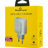 POWERTECH φορτιστής τοίχου PT-1493, USB/USB-C, 20W, λευκός