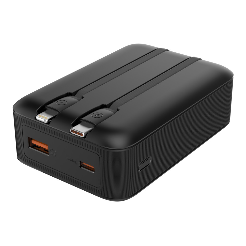 POWERTECH power bank PT-1504 με καλώδια & οθόνη, 20000mah, 22.5W, μαύρο