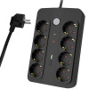 POWERTECH πολύπριζο ασφαλείας PT-1535, 8 θέσεων, με USB & USB-C θύρες, 16A, 1.5m, μαύρο