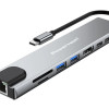 POWERTECH docking station PT-1536, 8 θυρών, USB-C σύνδεση, 87W PD, 100Mbps, γκρι