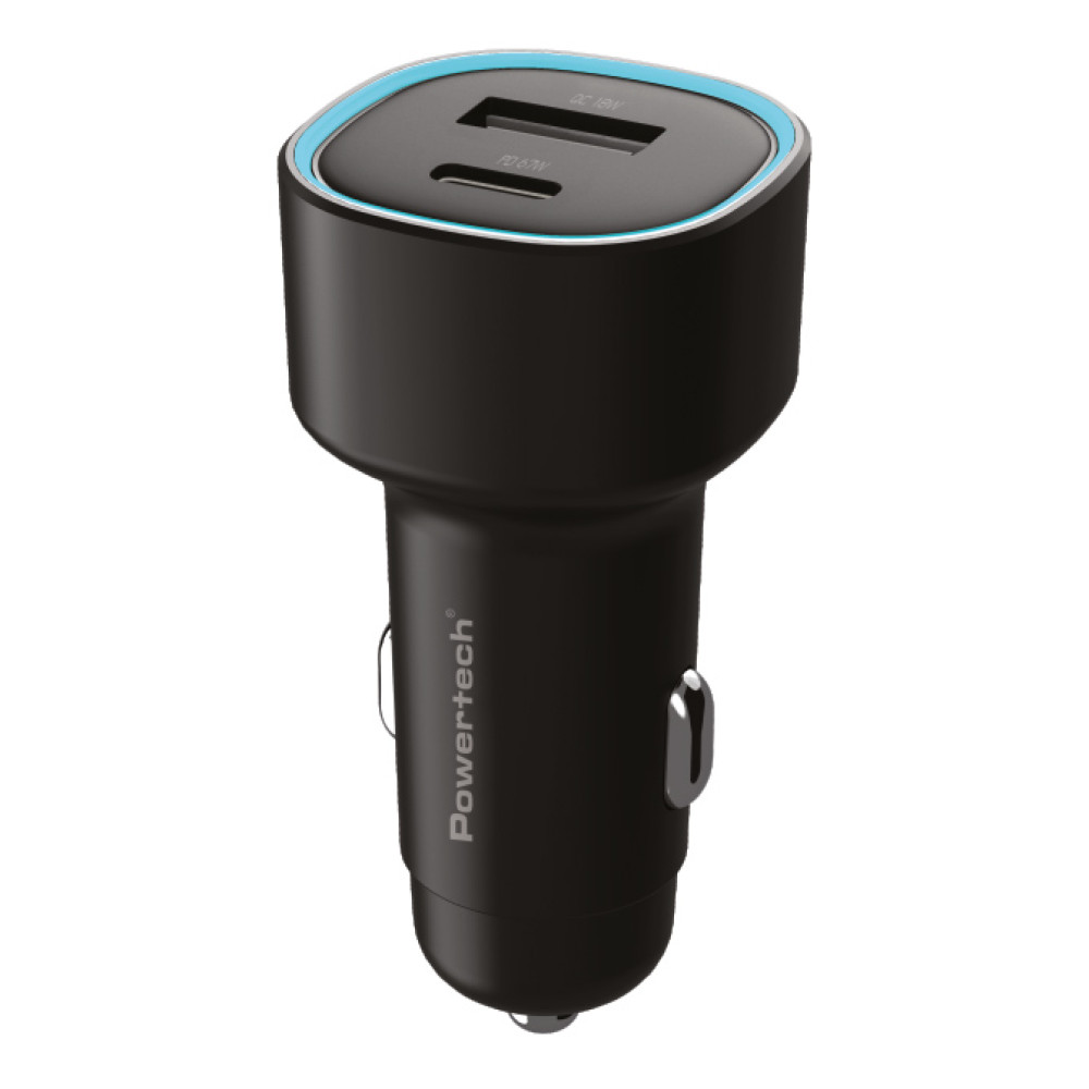 POWERTECH φορτιστής αυτοκινήτου PT-1539, USB & USB-C, 85W, μαύρος