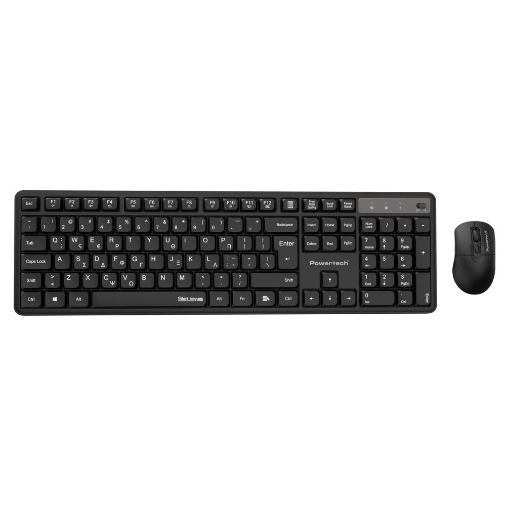 POWERTECH set ασύρματο ποντίκι & πληκτρολόγιο PT-1541, 2.4GHz, αθόρυβο, μαύρο