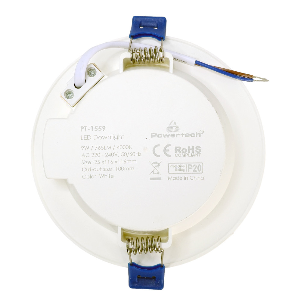 POWERTECH LED φωτιστικό downlight PT-1559, 9W, Φ116x25mm, 4000K, 765lm, λευκό