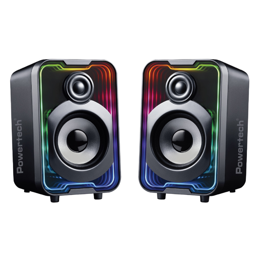 POWERTECH ηχεία PT-1575 με RGB φωτισμό, 2x 5W, Bluetooth & USB/USB-C, μαύρα