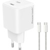 POWERTECH φορτιστής τοίχου PT-1577 με καλώδιο, USB-C, 65W, GaN, AVS, λευκός