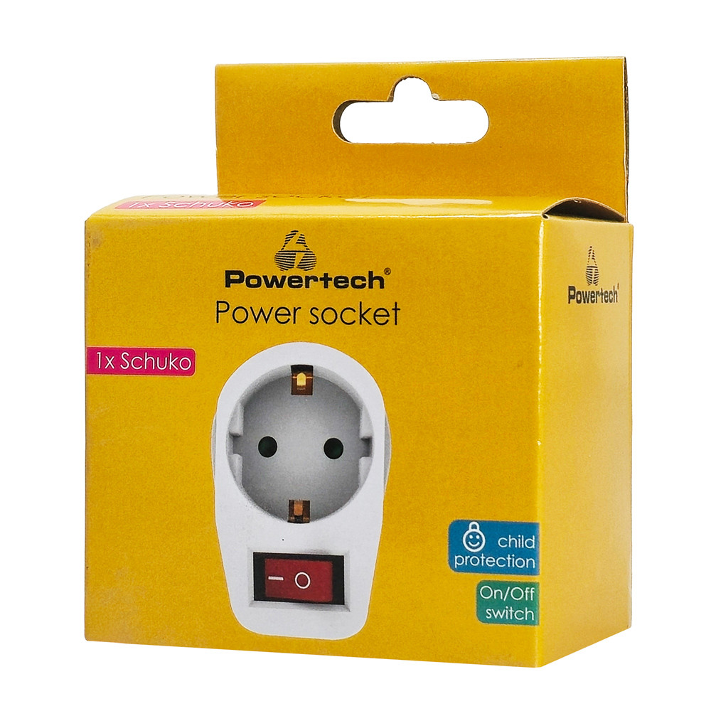 POWERTECH αντάπτορας ρεύματος PT-811, 1x schuko, 16A, λευκός
