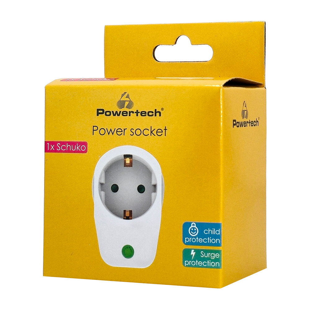 POWERTECH αντάπτορας ρεύματος PT-996, 1 θέση schuko, 16A, 3680W, λευκός