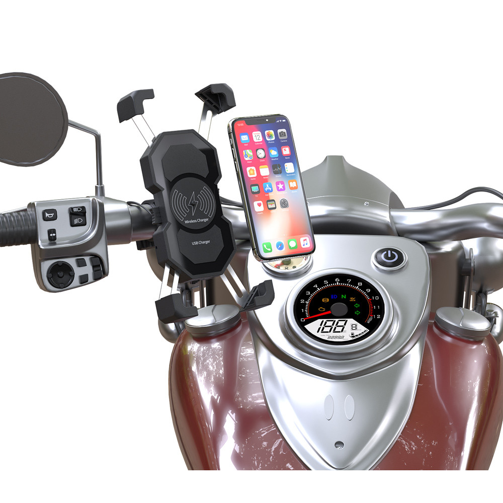 POWERTECH ασύρματος φορτιστής & βάση smartphone μοτοσυκλέτας PTL-024, 7.5W, μαύρη