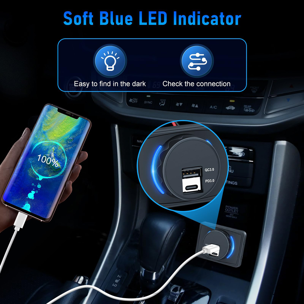 POWERTECH πρίζα USB για σκάφη & οχήματα PTL-027, USB & USB-C