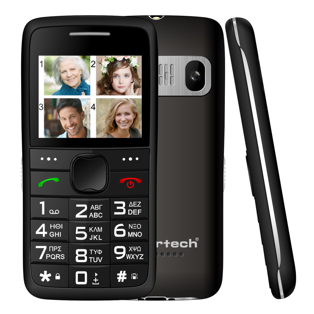 POWERTECH κινητό τηλέφωνο Sentry Eco V2, dual SIM, πλήκτρο SOS, μαύρο