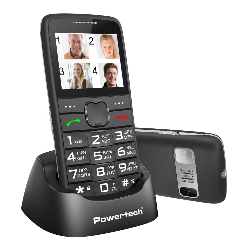 POWERTECH κινητό τηλέφωνο Sentry Eco V2, dual SIM, πλήκτρο SOS, μαύρο