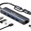 POWERTECH USB hub PTR-0150 με θύρα δικτύου, 4 θυρών, USB & USB-C, γκρι