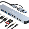 POWERTECH USB hub PTR-0151 με card reader, 8 θυρών, USB & USB-C, γκρι