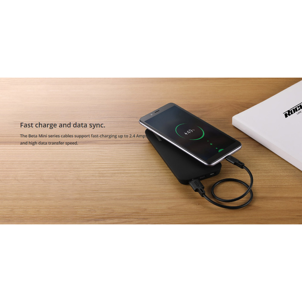 ROCKROSE καλώδιο USB σε Micro USB Beta AM Mini, 2.4A, 30cm, μαύρο