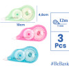 BEBASIC σετ διορθωτική ταινία S063, 5mm x 12m, μπλε/πράσινη/ροζ, 3τμχ