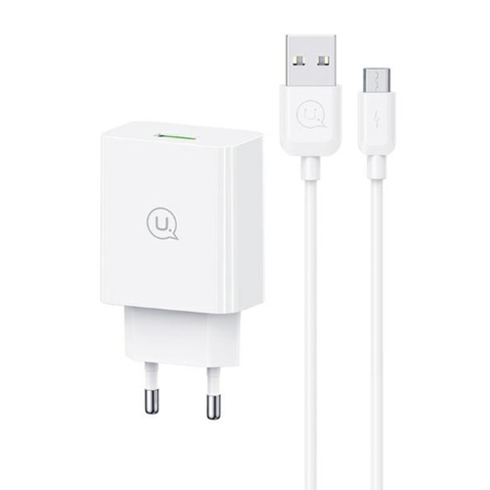 USAMS φορτιστής τοίχου SCXLTZ01 με καλώδιο micro USB, USB, 18W, λευκός