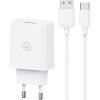 USAMS φορτιστής τοίχου SCXLTZ02 με καλώδιο USB-C, USB, 18W, λευκός