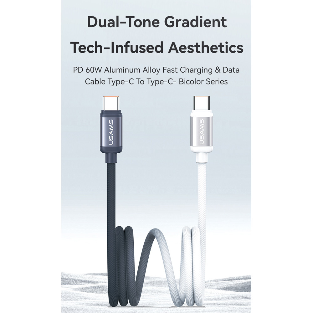 USAMS καλώδιο USB-C SJ756, 60W, 480Mbps, 1.2m, μαύρο/λευκό
