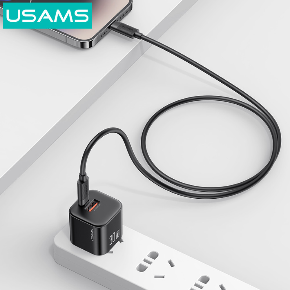 USAMS καλώδιο Lightning σε USB-C SJ781, 30W, 480Mbps, 1m, μαύρο