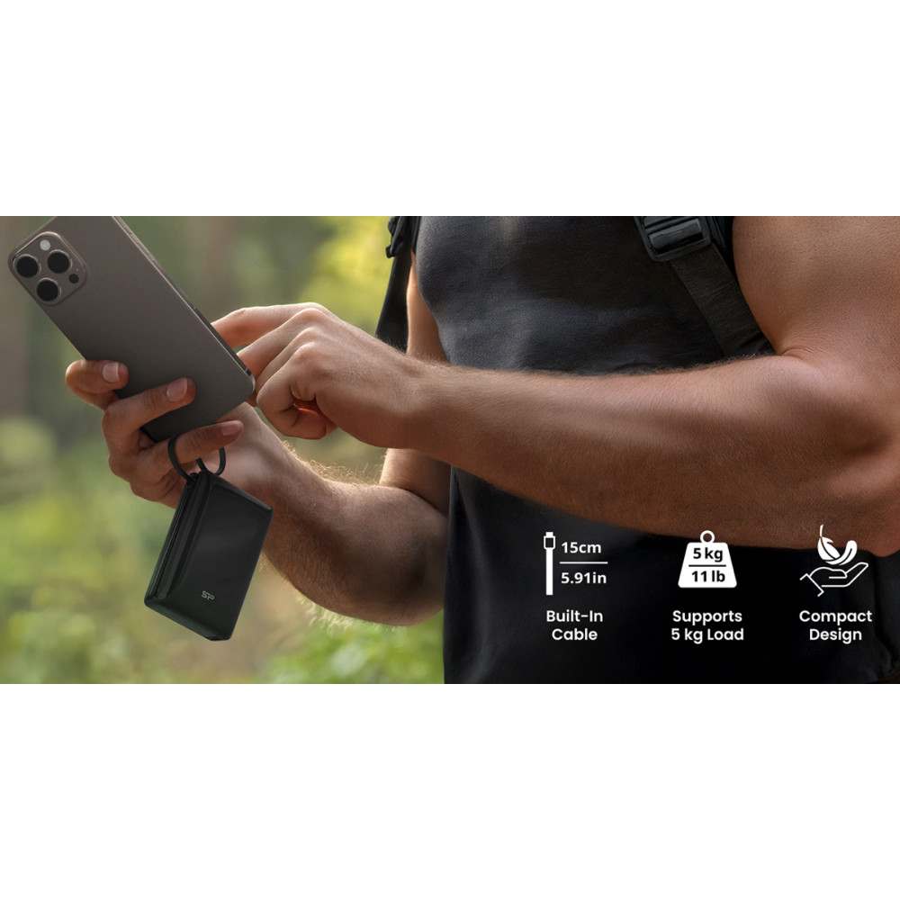 SILICON POWER power bank CP10 με καλώδιο USB-C, 2x θύρες εξόδου, 10000mAh, 20W, μαύρο