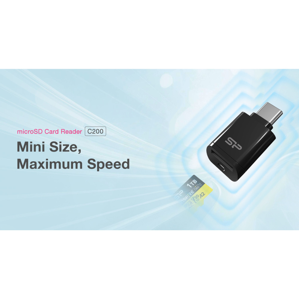 SILICON POWER card reader C200 για micro SD, USB-C, USB 3.2, 180/165MBps, μαύρο