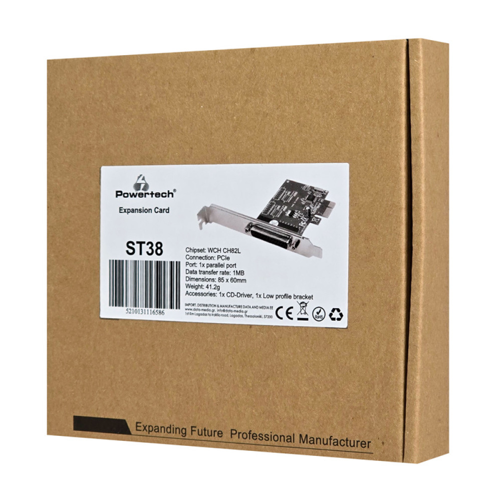 POWERTECH κάρτα επέκτασης PCIe σε 1x parallel ST38, 1MB, 85x60mm
