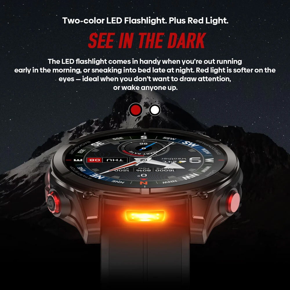 ZEBLAZE smartwatch Stratos 4 Pro με φακό, heart rate, 1.43" AMOLED, GPS, 5 ΑΤΜ, μαύρο