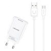 USAMS φορτιστής τοίχου T21OCMC01 με καλώδιο Micro USB, USB 2.1A, λευκός