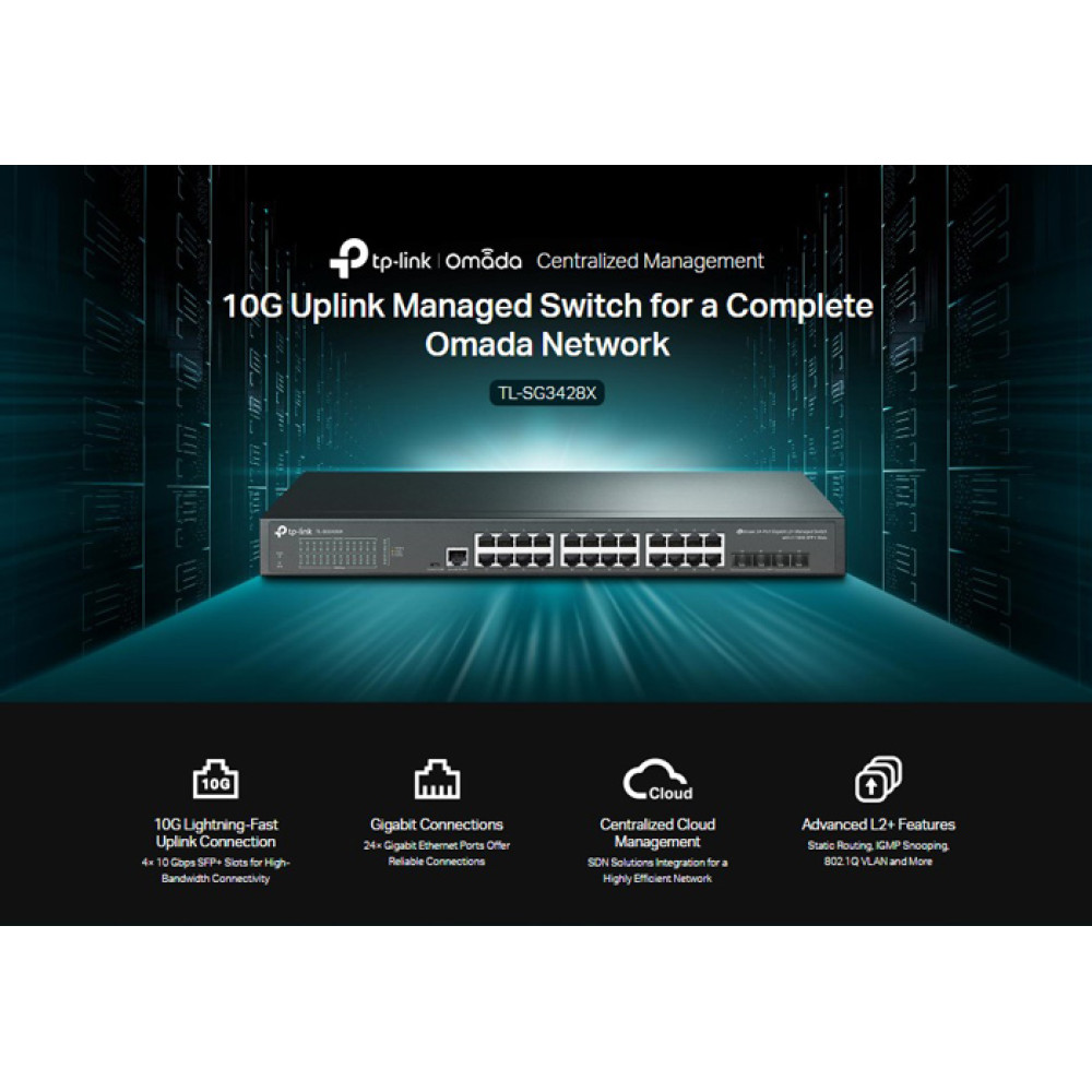 TP-LINK L2+ Managed Switch TL-SG3428X, 24-Port Gigabit, 4x SFP+, Ver.1.4