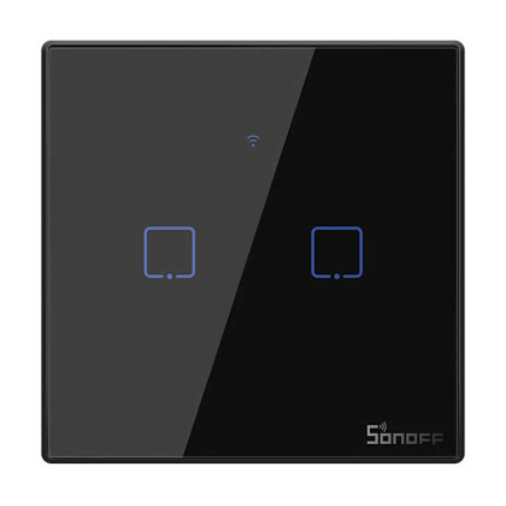 SONOFF smart διακόπτης ΤΧ-T3EU2C, αφής, Wi-Fi, διπλός, μαύρος