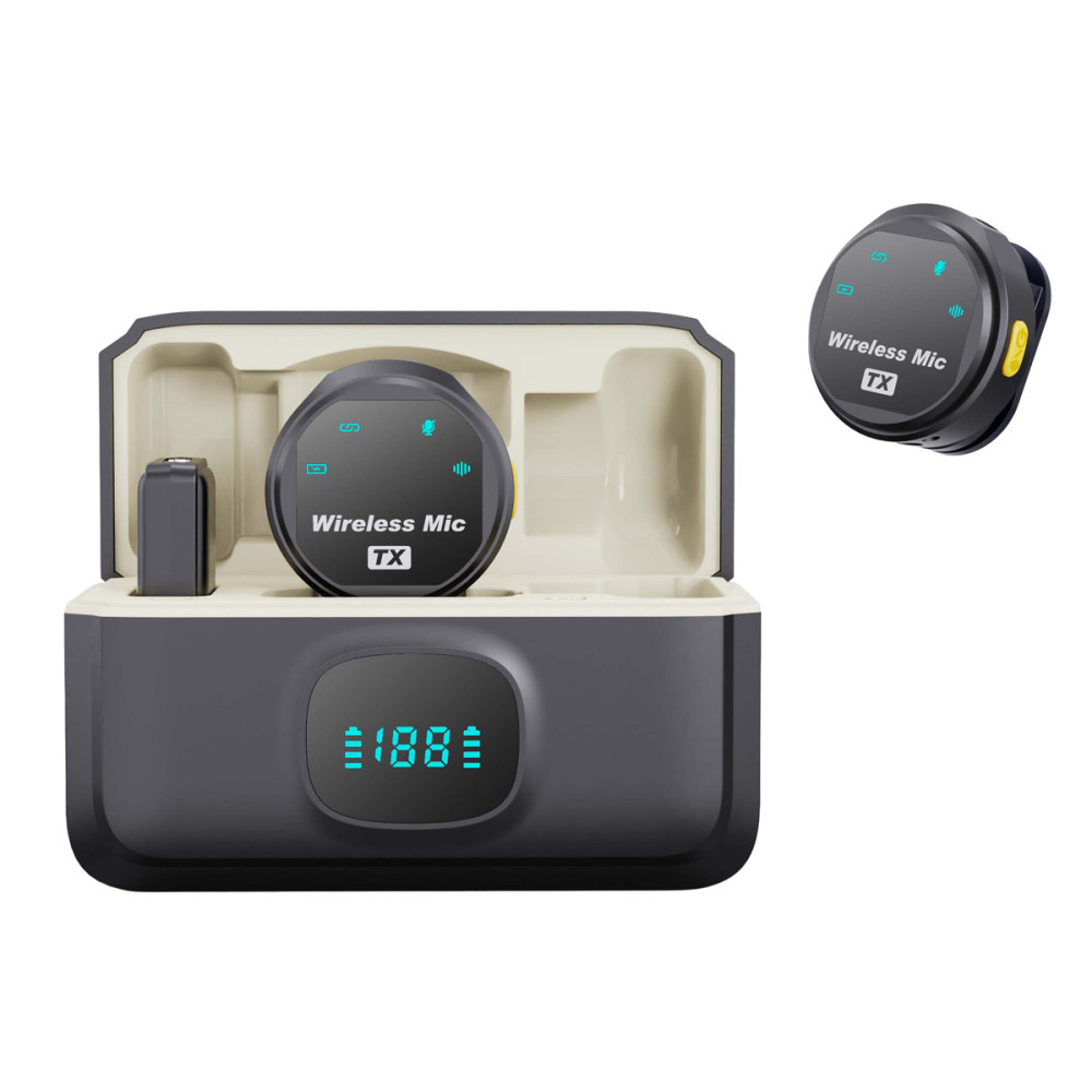UPTECH ασύρματα μικρόφωνα UPWS-08 με θήκη φόρτισης, USB-C, 2.4GHz, μαύρο
