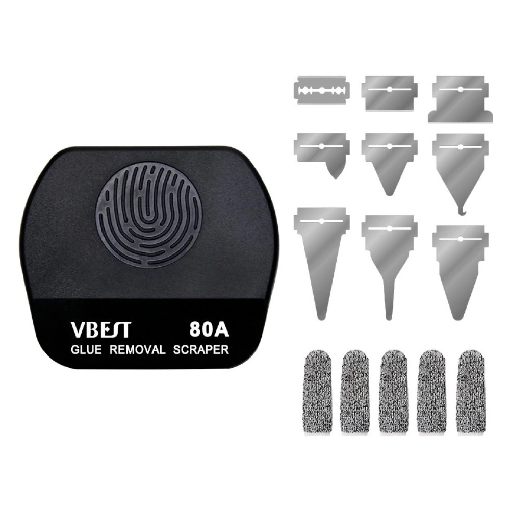 BEST εργαλείο αφαίρεσης κόλλας VBST-80B με 9x λεπίδες & 5x finger sleeves, για επισκευές κινητών